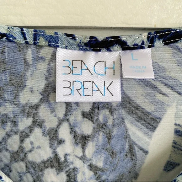 Beach Break Summer Tropical Dress Size Large Navy Blue White Cream Swim Cover-Up - Picture 5 of 11